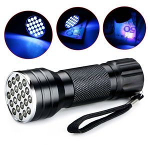 Mini Portable UV Ultra Violett Lila 21 LED ficklampa Svart ljus Hög Brightes Torch Lamp 395nm