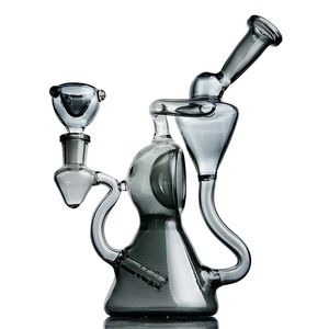 Grey Beaker Bong Bubbler with Recycler Dab Rig Cheap Thick Hookahs Bent Neck Water Pipe 14mm joint