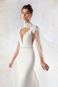 Eddy K Giacche da sposa Custom Made Collo alto Appliqued in pizzo Scialli da sposa Mantelle lunghe da donna per abiti formali3101