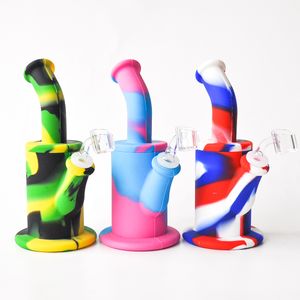 8.5inches Silicone Water Pipe Recycler Bubbler unbreakabale silicone bongs with silicone downstem and 4mm quartz banger