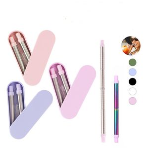 The latest stainless steel folding straws, creative portable retractable styles, individually packed boxes, 1 set of 4 pieces, support customized logo