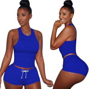 Ny Plus Size Summer Women Vest Tank Top Shorts Sport Two Piece Set Outfits Fitness Tracksuit Casual Designer Solid Color Sportswear 2994