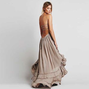 Летнее сексуальное бандажное платье с открытой спиной и запахом на груди, пляжное платье в стиле бохо, женское элегантное богемное платье, повседневное вечерние макси