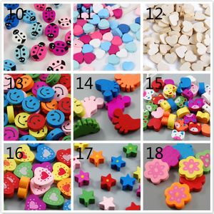 100 Pieces/Lot New 18 Styles Multi Colors Natural Wooden Loose Beads Wood Bead Jewelry Accessories for Children Necklace Bracelet DIY Making