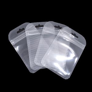 Limpar Plastic Zipper bloqueio pacote de saco listra branca Imprimir Pendure Buraco Auto Seal Zipper Bag para produtos eletrônicos acessórios de armazenamento de 10 tamanhos