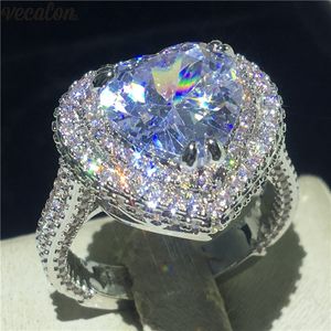 Vecalon ヴィンテージハートプロミスリング 925 スターリングシルバー 5A Cz 婚約結婚指輪リング女性のためのブライダルフィンガージュエリー