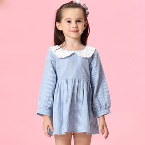 طفلة مصمم ملابس الفتيات اللباس 2020 جديد الخريف عارضة الكشكشة ألف خط مخطط كامل الأكمام الاطفال اللباس ل 3T-7T