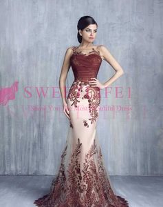 Wholesale saudi arabia mermaid evening dresses for sale - Group buy African Sexy Saudi Arabia Sheer Neck Evening Dress Mermaid Formal Party Wear Prom Gown Sleeveless Sexy Burgundy Appliques