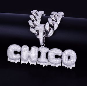 Con 20MM 20 pollici Catena cubana Collana con nome personalizzato da uomo Drip Bubble Lettere Pendenti Collane Ice Out Zircone cubico Gioielli Hip Hop per regalo