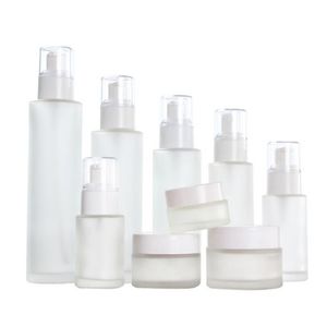 20ml 30ml 40ml 50ml 60ml 80ml 100ml Frosted Glass Pump Bottle Refillable Cream Jar Empty Lotion Spray Cosmetics Sample Storage Containers