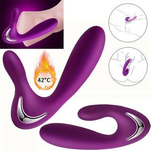 Sexo Duplo terminou Dildo Strap em vibrador G Spot aquecido clitóris anal bunda dong plug A093