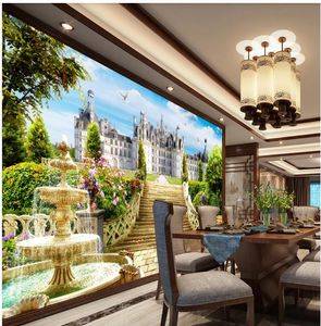 3D three-dimensional European-style garden castle landscape wallpapers background wall beautiful scenery wallpapers