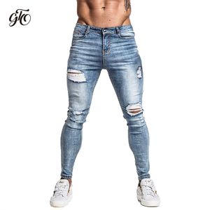 Gingtto skinny jeans för män bleka blå rippad nödsituerad stretch hip hop smal passform byxor super spray på reparerad plus storlek zm45 y19072301