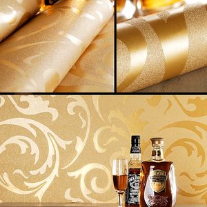 Europeu de luxo ouro papel de parede floral 3D em relevo Europeia Luxo Papel de parede floral do ouro 3D em relevo Waterproof papel de parede rolo Mural Wallpap