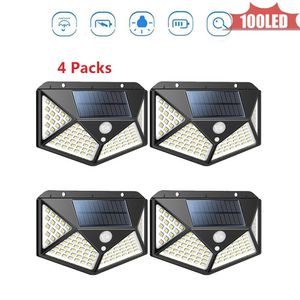 450Lumens 100 LED Solar Light Three Modes Black White Waterproof Outdoor Garden Wall Fence Lamp With Mounting Pole Or Not 4 sided 270