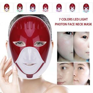 Wiederaufladbares LED -Licht Photon Gesichtshals Maske Falten Akne Entfernung Haut Verjüngung Hauttherapie Falten 7Colors Face Spa