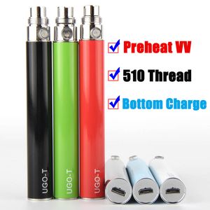 Authentische UGO T 650 900 1100 mAh Ego VV Vorwärmbatterie EVOD Micro USB Passthrough Bottom Charge 510 Vape E-Zigaretten Einstellbare Spannung