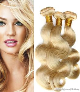 dhl fedex wolna peruwiańska fala prostej ciała ludzkie włosy splot 3 wiązki 613 Blondynki kolorowe Virgin Hair Bundles