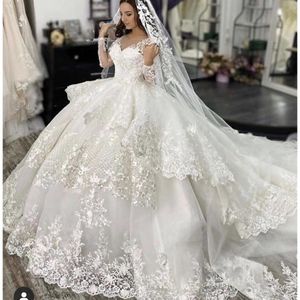 Spring 2020 Princess Long Sleeves Ball Gown Wedding Dresses High Quality Cathedral Long Tail Women Fashion Vestidos De Novia robe de mariage