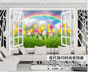 foto personalizado papel de parede 3d mural de papel de parede para sala Flor do mar 3D janela do arco-íris papel de parede do fundo TV