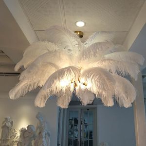New feather chandeliers creative villa model room art living room decoration lamp lustres de cristal