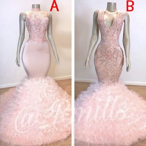 Abiti da ballo africani rosa Long Sheer Neck Sexy Zipper Mermaid abiti da sera neri Abito da festa formale Vestitidos