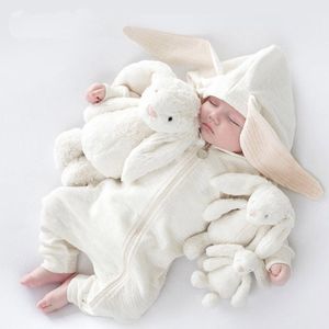 Spring Autumn Infant Baby Rabbit Rompers Cartoon Bunny Hooded Boys Girls Cotton Rompers Child Babies Onesies Overalls Jumpsuits W324