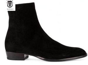 2019 Nova camurça botas de couro dos homens zip up Botas de camurça preta Ankle Boots Homens Moda sapatos de festa do vintage