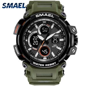 Smael Sport Watch For Men New Dual Time muestran reloj masculino impermeable resistente a la pulsera resistente a la pulsera digital 1708 reloj militar