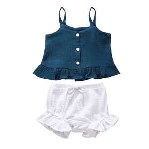 Söt prinsessa härlig sommaruppsättningar 2pcs toddler baby tjejer solid suspender topp spets shorts outfits set kläder