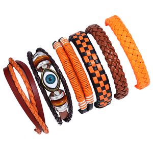 Vintage Mau Pulseira de Olho Multicamada Ajustável Genuíno Couro Charme Bangle Pounf para Mulheres Homens Pulseira Beads Turco Presente de Jóias Trançado