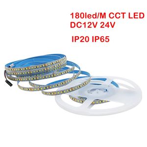 Umlight1688 SMD 2835 Cor Temperatura tira conduzida Dupla Branco Ajustável CCT 12 V 24 V Dupla Cor LEVOU Tira Flexível 180 leds / m Fita Luz