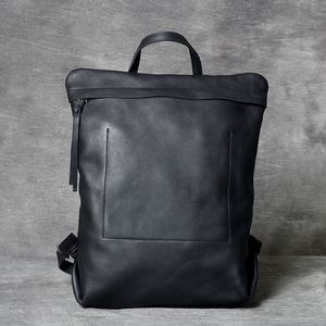 Designer-lyx äkta läder minimalistiska män ryggsäck casual enkel mjukt första lager cowhide kvinnors resa svart ryggsäck bokbag