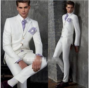 Bröllopsrockbyxor Design Groomsmen Shawl Lapel Groom Tuxedos Vit Män Passar Bröllop / Prom Best Man Blazer (Jacka + Byxor + Vest)