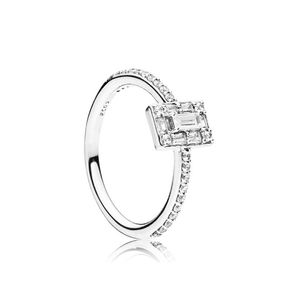 Real 925 Sterling Silver CZ Diamantring med logotyp Original Box Fit Pan-Dora Style 18k Guld Bröllop Ring Engagement Smycken för Kvinnor W145