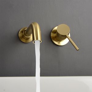 Minimalism Bathroom Faucet Single Handle Wall Mounted Black & Brushed Gold Water mixer Tap 360 Degree Rotatable