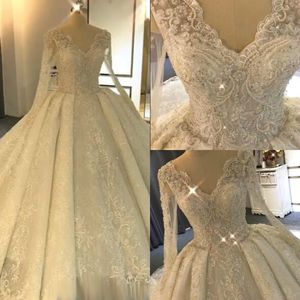 2019 Luxury Wedding Dresses Vintage Long Sleeve Lace Applique Beaded Ball Gown Custom Made Plus Size Wedding Dress Vestido De Novia