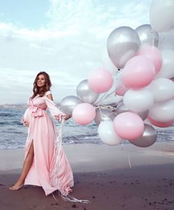 Линия шифон плюс размер Blus розовый мусульманин с длинным рукавом вечерние платья вырезать стороны длинные выпускного вечера материнства беременных платья