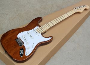 Factory Wholesale Natural Electric Guitar with Mahogany Body,Flame Maple Veneer,Maple Fretboard,White Pickguard,Offering Customize Service