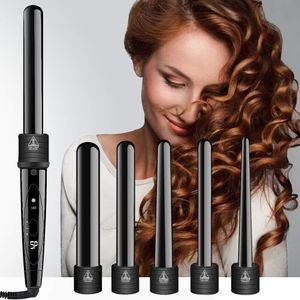 5 1 Curling Değnek Set Saç Curling Demir The WAND Saç Bigudi Rulo Hediye Seti 09-32mm 5 adet Curling Değnekleri Set