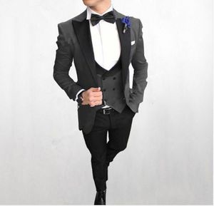 New Hot Selling One Button Cinza Escuro Do Noivo Do Casamento Smoking Pico Lapela Groomsmen Mens Jantar Ternos Blazer (Jacket + Pants + Vest + Tie) 521