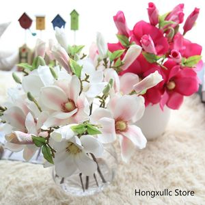 single branch artificial Magnolia flower simulation bouquet wreath for home & wedding decoration fake display flower
