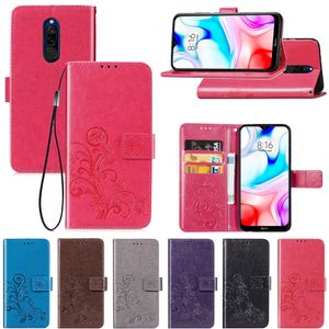 Für Xiaomi Redmi 8 Hülle PU-Lederhülle Lucky Four Clover mit Brieftasche Kartensteckplatz Handschlaufe (Redmi8)