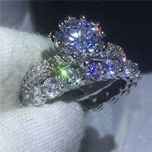 Vecalon Classic Flower Promise Ring-Sets Diamant Cz Stein 925 Sterling Silber Verlobung Ehering Ringe für Frauen Männer Schmuck