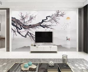 Custom Photo Wall Paper 3D European Style Ink painting plum landscape Large Mural Wallpaper For Bedroom Living Room Wall