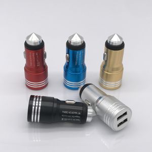 Universal Dual USB Car Charger Aluminium Stop Samochodowy Adapter Przenośny Motoryzacja Bezpieczeństwo Młotek Złamane okno Młotek dla iPhone 11 Pro Samsung