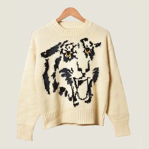 2019 Fall Winter Long Sleeve Round Neck Retro Tiger Print Knitted Pullover Sweater Women Fashion Sweaters D2616118