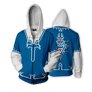 O de Zelda Hoodie Hálico do Link Selvagem Verde Azul 3D Impressão Zíper Hoodies Moletons Cosplay Capuz Casaco Casaco