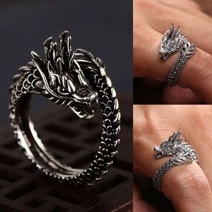 New Design Retro Adjustable Silver Dragon Ring For Men Women Personality Fashion Finger Opening Rings Drop