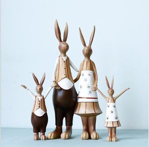 ウサギ彫刻ガーデン装飾アメリカのカントリースタイルトリプルホーム装飾記事創造的な結婚式のギフトウサギの樹脂の記事